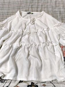 White Puff Sleeve Tiered Tunic Top