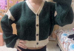 Green Cropped Cardigan