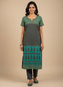 Chanderi Cotton Short Sleeve Kurta (S)