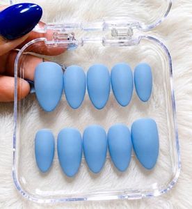 Matte Blue Almond Press-On Nails