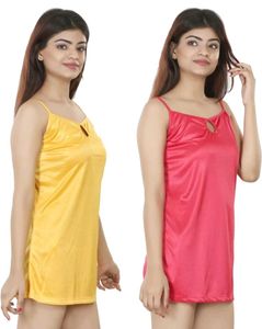 Satin Cami Nightdress - Yellow &amp; Pink