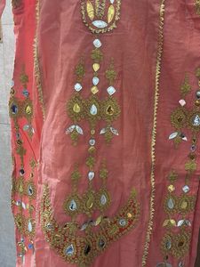 Beautiful Peach Mirror Work Kurta