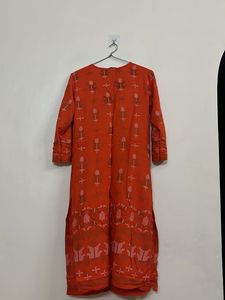 Vibrant Orange Kurta with Floral Print