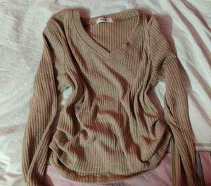 2 Ribbed Knit Tops - Black &amp; Beige