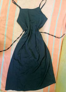 Black Spaghetti Strap satin Dress