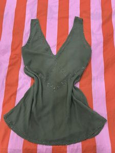 Y2K sheer kurthi Olive Green top