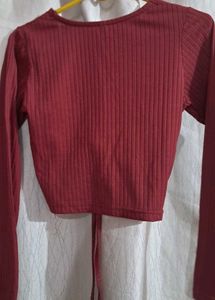 Burgundy Long Sleeve Crop Top