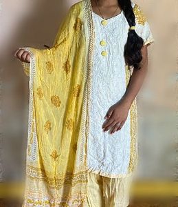 White & Yellow Chikankari Kurta Set