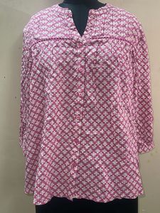 Pink Floral Print Button-Up Top