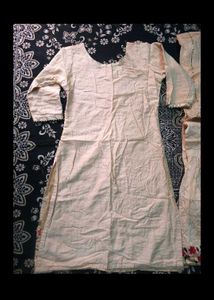 Cream Kurta Set with Red Embroidery