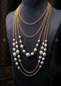 Layered Pearl Chain Necklace with earrings