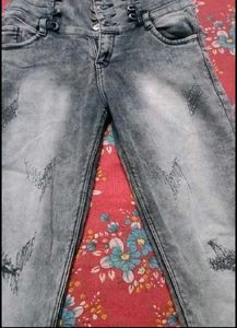 High Waisted Acid Wash Distressed Jeans