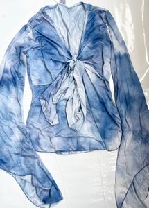Tie-Front Blue Tie-Dye Top