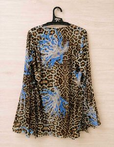 ✨ y2k Leopard Print Georgette Bell Sleeve Top