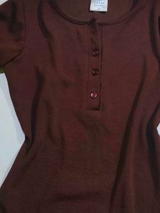 y2k 2000s Brown Henley Long Sleeve Top