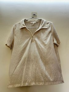 Cream V-Neck Polo Shirt
