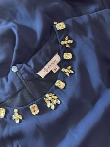 Elegant Royal Blue Embellished Neck Dress