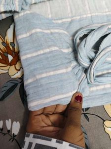 Light Blue Striped Off-Shoulder Top