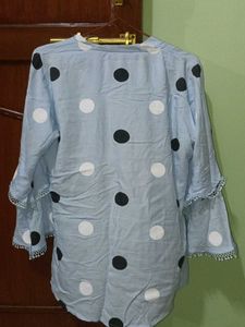 Polka Dot Embroidered Bell Sleeve Top