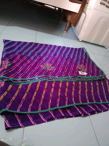 Purple Lehariya Saree With Unstitched Blouse