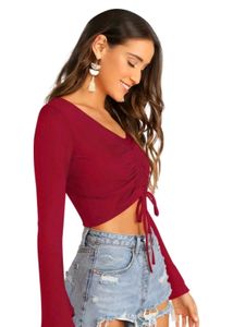 Long Flare Sleeve tie up Burgundy top 💄
