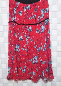 Bohemian Red Floral Maxi long Skirt