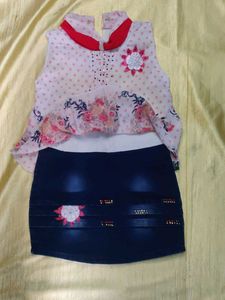 Cute Floral Print Top &amp; Denim Skirt Set👗