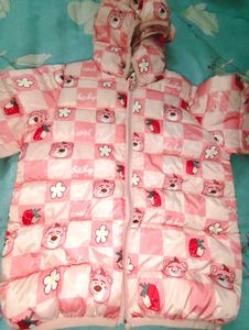 Cute Pink Bear &amp; Strawberry Print Jacket