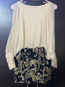 Sheer Sleeve Sequin butterfly top dress