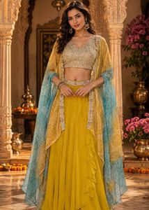 bandhani Yellow Lehenga Choli Set