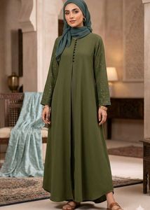 Elegant Olive Green Abaya Gown with stole and nose