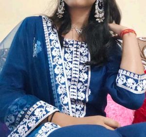 Teal Blue Embroidered Sequinned Kurta set.