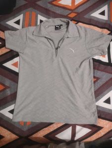 Puma Grey Zip-Up Polo Shirt