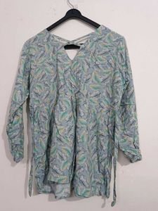 Light Blue Leaf Print Tunic