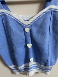 Cute Blue Knit Crop Top