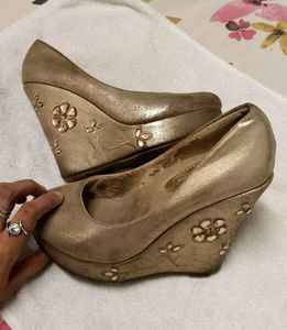 silver wedge heels