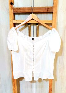 White Puff Sleeve Button-Up Top Size-36