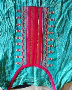 Beautiful soft silk printed kurti with Gota Work.