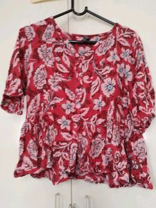 Red Floral Print Peplum Top