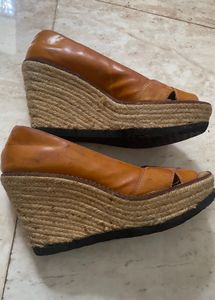 Michael Kors Leather Peep-Toe Wedges