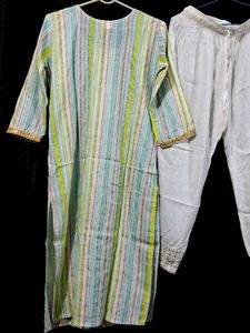 Embellished Striped Kurta with Pants Set