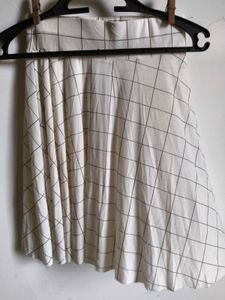 White Grid Print A-Line Skirt