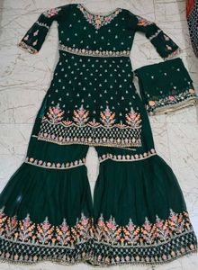 Embroidered Green Kurta Set with Sharara