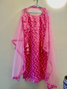 Pink Zig Zag Print Kurta Set with Dupatta