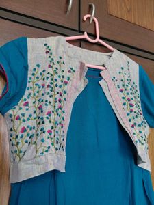 Blue Kurta with Embroidered Jacket