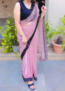 Elegant Pink Net Saree with Sequins