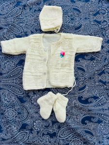light yellow Handmade Baby Sweater Set