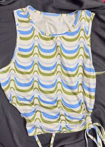 Retro Wave Print Sleeveless Top