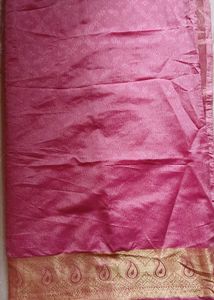 Pink &amp; Gold Striped Silk Saree