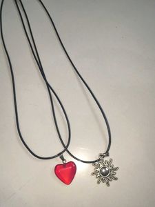 Red Heart &amp; Sun Pendant Necklaces